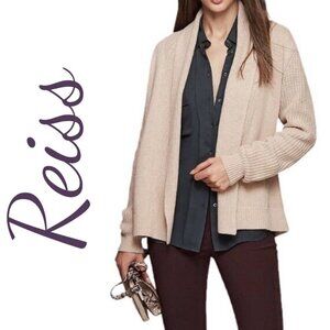 REISS MICHELLE TAN BEIGE WOOL ALPACA BLEND OPEN CARDIGAN SWEATER, SIZE SMALL